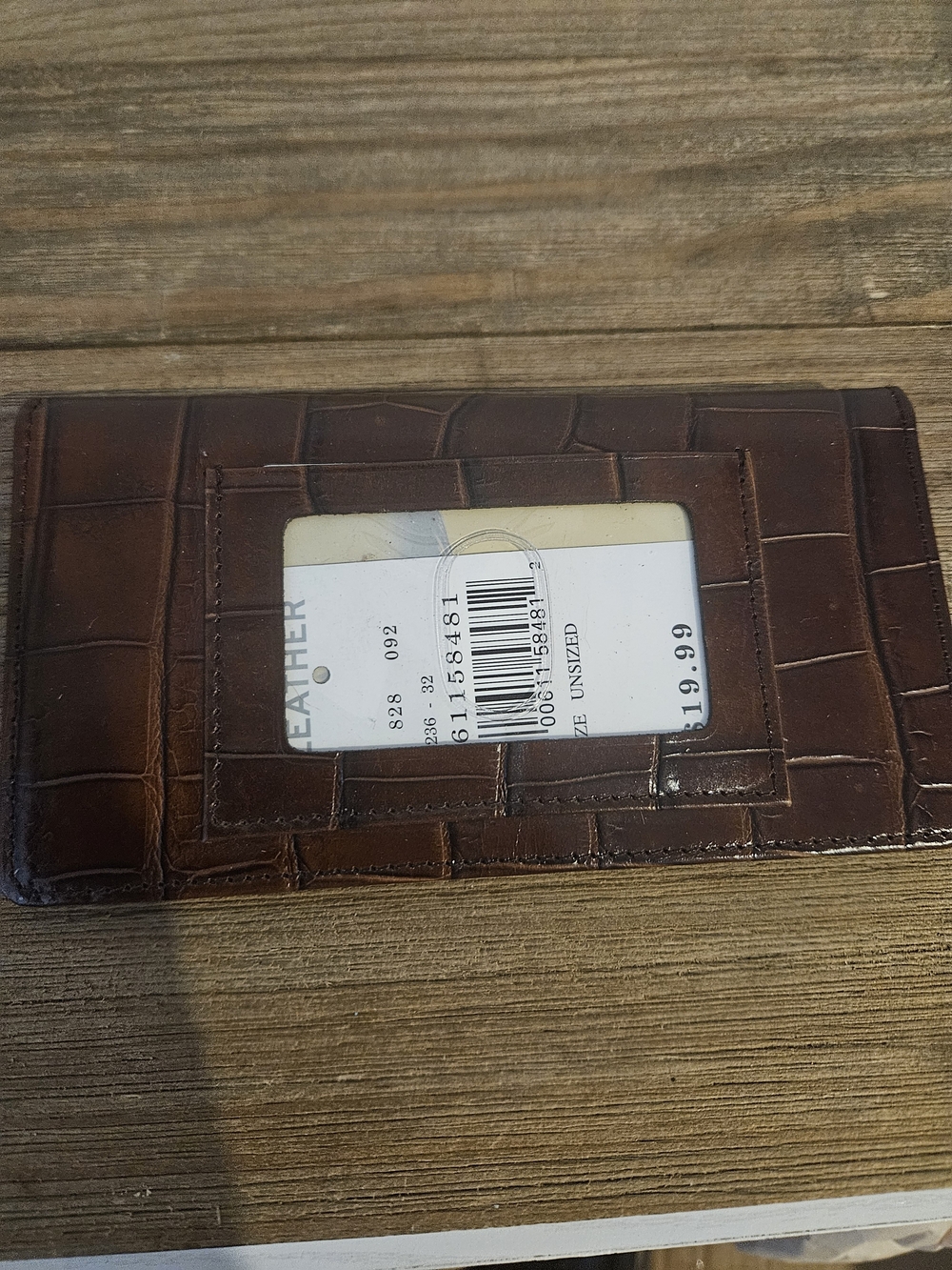 Wilsons Leather Brown Croc-Embossed Leather Womens Bi-fold Checkbook Wallet